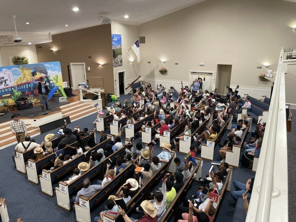 Vacation Bible School filling the sanctuary at Lakecrest Baptist